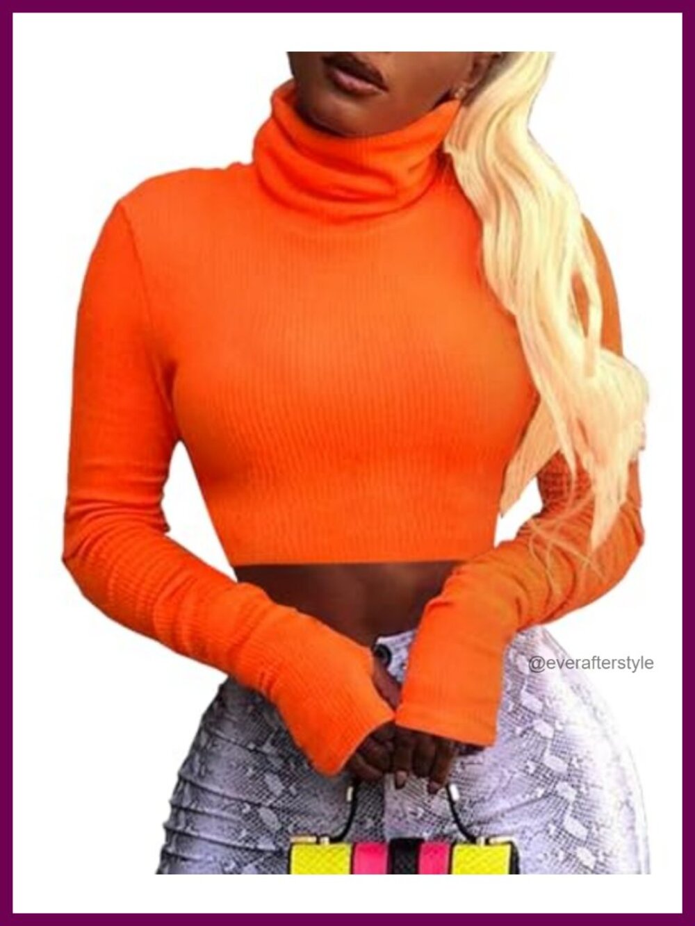 Long Sleeve Turtleneck Crop Top Ribbed Knit Pullover Neon Sexy